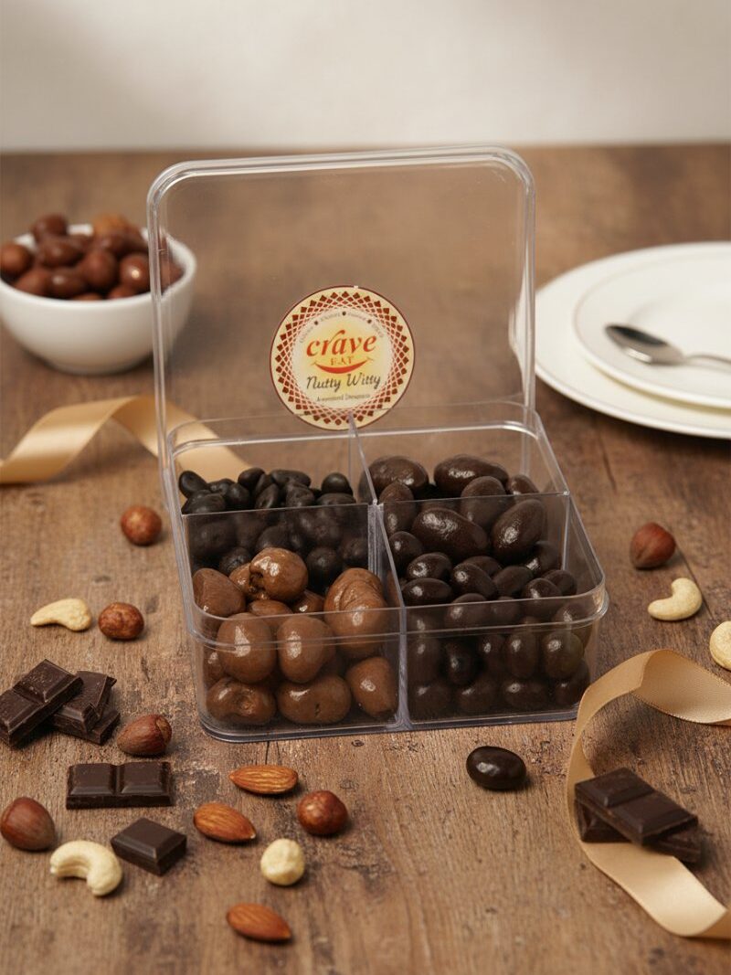Assorted Dragée 4-in-1 (Cashew, Almond, Peanut, Raisin) | Choco Coated Panned Nuts & Raisins | 250 gm