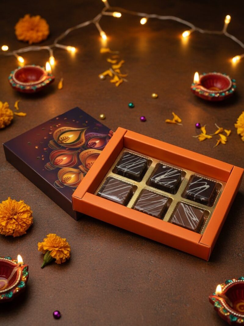 Diwali Chocolate Gift Box | Cashew & Raisin Choco Desserts | 100g | Box Style - 2